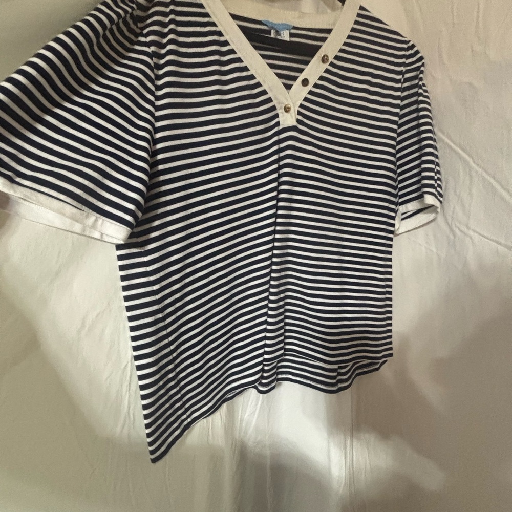 Draper James Navy and White Striped Top